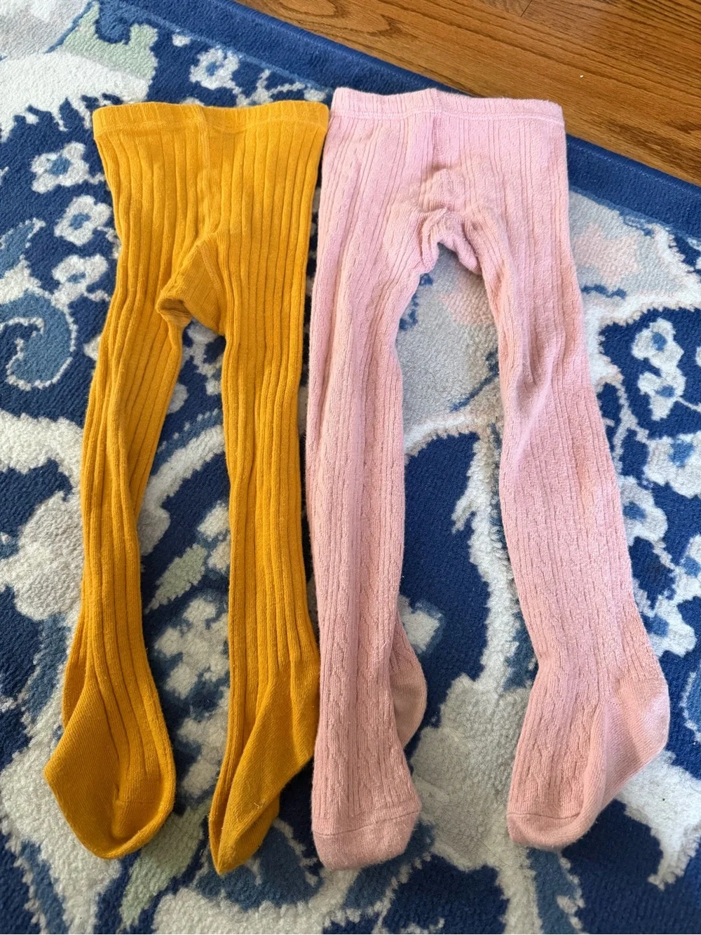 Girls Ribbed Tights in Pink and Mustard - Soft Stretch